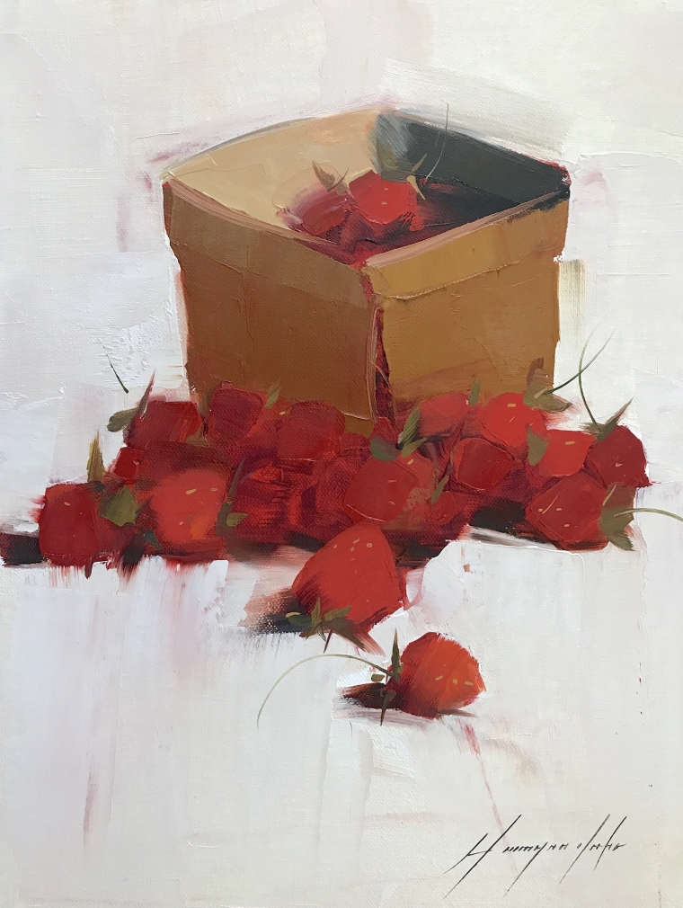 Strawberries, Original oil Painting by Palette Knife, Handmade artwork      